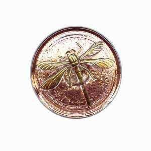 Czech Glass Buttons 89 - Dragonfly Gold Cooper 31 mm