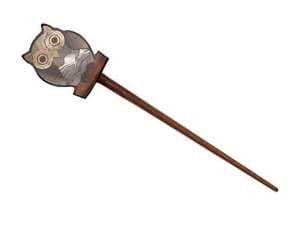 Exotic Shawl Pins 25503 - Owl Inlaid Shell-Wood Stick