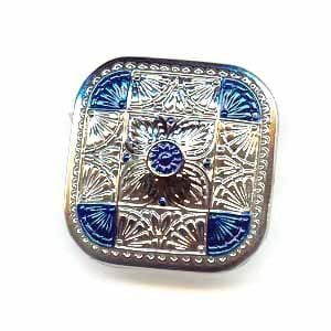 Czech Glass Buttons 141 - Square Silver-Blue 33 mm